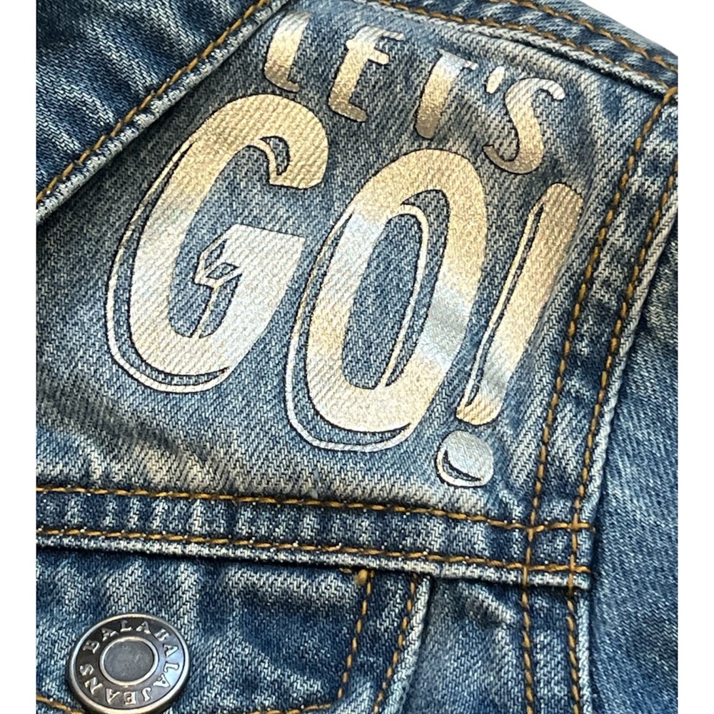 BALABALA Denim Jacket with Silver Graphic 'Let's Go!' Sz 4-5 Yr Old Snap Close